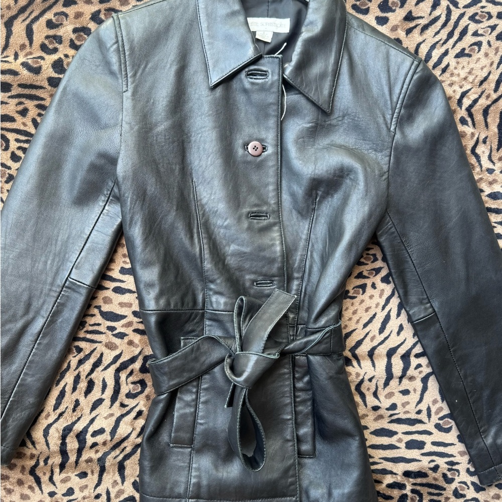 Petite Sophisticate Black Trench Coat with Tie Belt